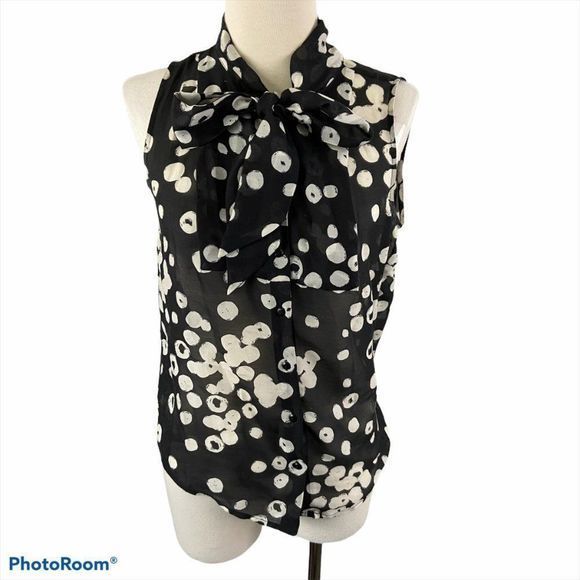 ANN TAYLOR LOFT Black Polka Dot‎ Blouse with Tie - Picture 8 of 8